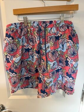 Vineyard Vines Coral Mermaid Print Swim Trunks